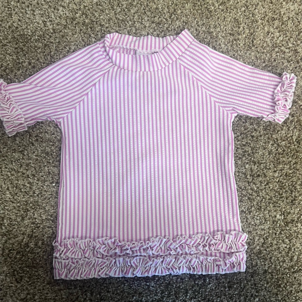 Ruffle Butts Pink and White Rashguard Swim Shirt